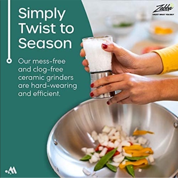 Modetro Salt & Pepper Mill Shakers Set Adjustable Grinder Stainless Glass - Picture 4 of 11